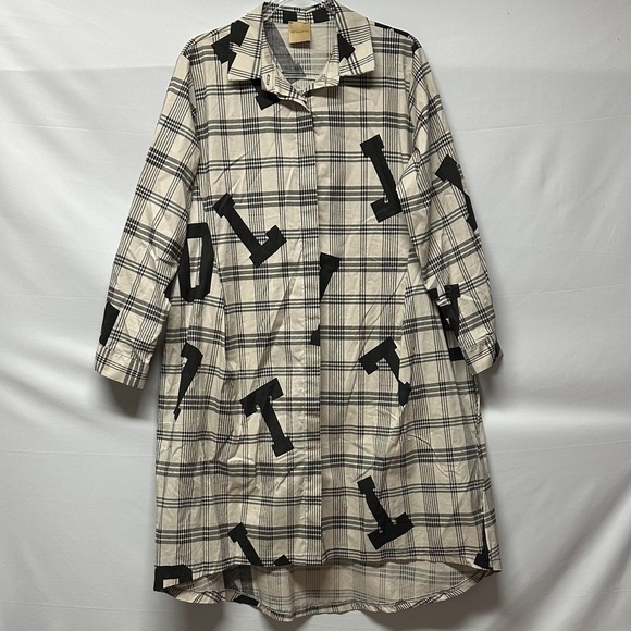 Zeta Otto Plaid Check Women’s Shirt Dress Lagenlook Oversized Made in Italy - Picture 2 of 5